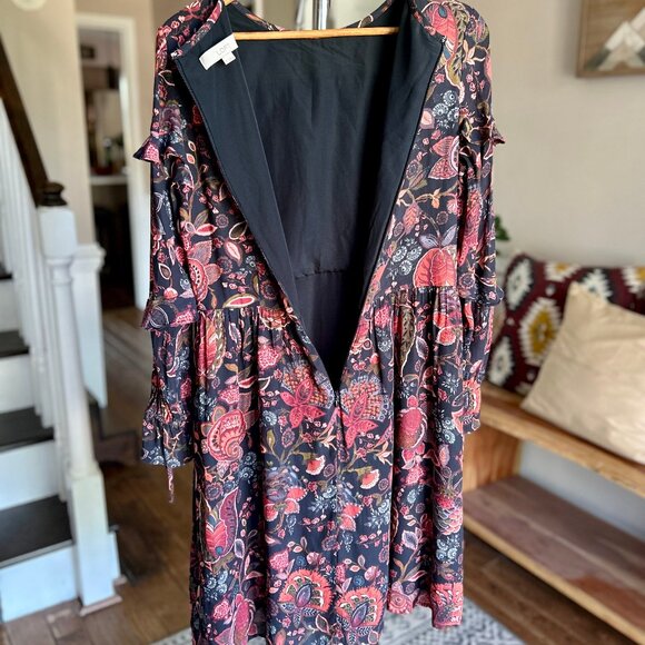 LOFT Ruffle Detail Long Sleeve Mid Length Boho Cottagecore Prairie Dress Sz 6 - Picture 7 of 9